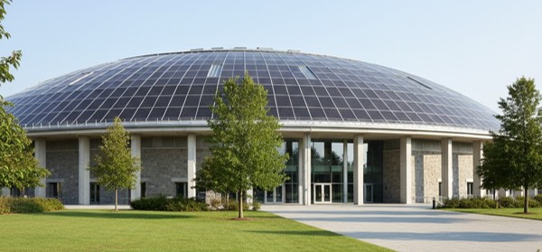 超薄型太陽光を曲面の屋根に設置する例