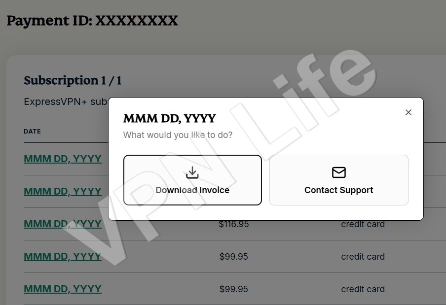 ExpressVPNの返金手順:30日経過後は「Download Invoice」「Contact Support」の2択