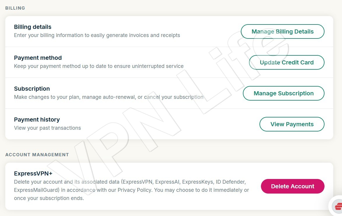 ExpressVPNの返金手順:Account & Billingの「View Payments」